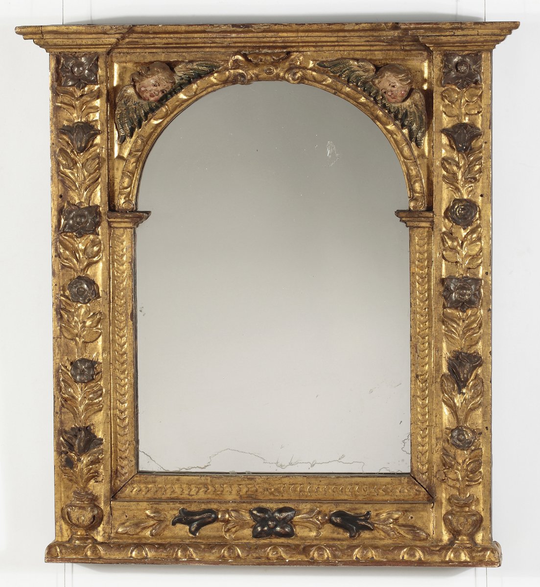 A Baroque Giltwood  & Polychrome Mirror