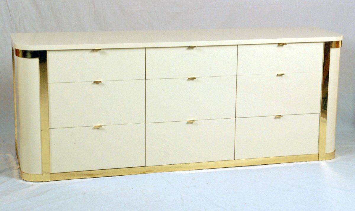 A White Lacquered Brass Accents Cabinet By John Stuart Le