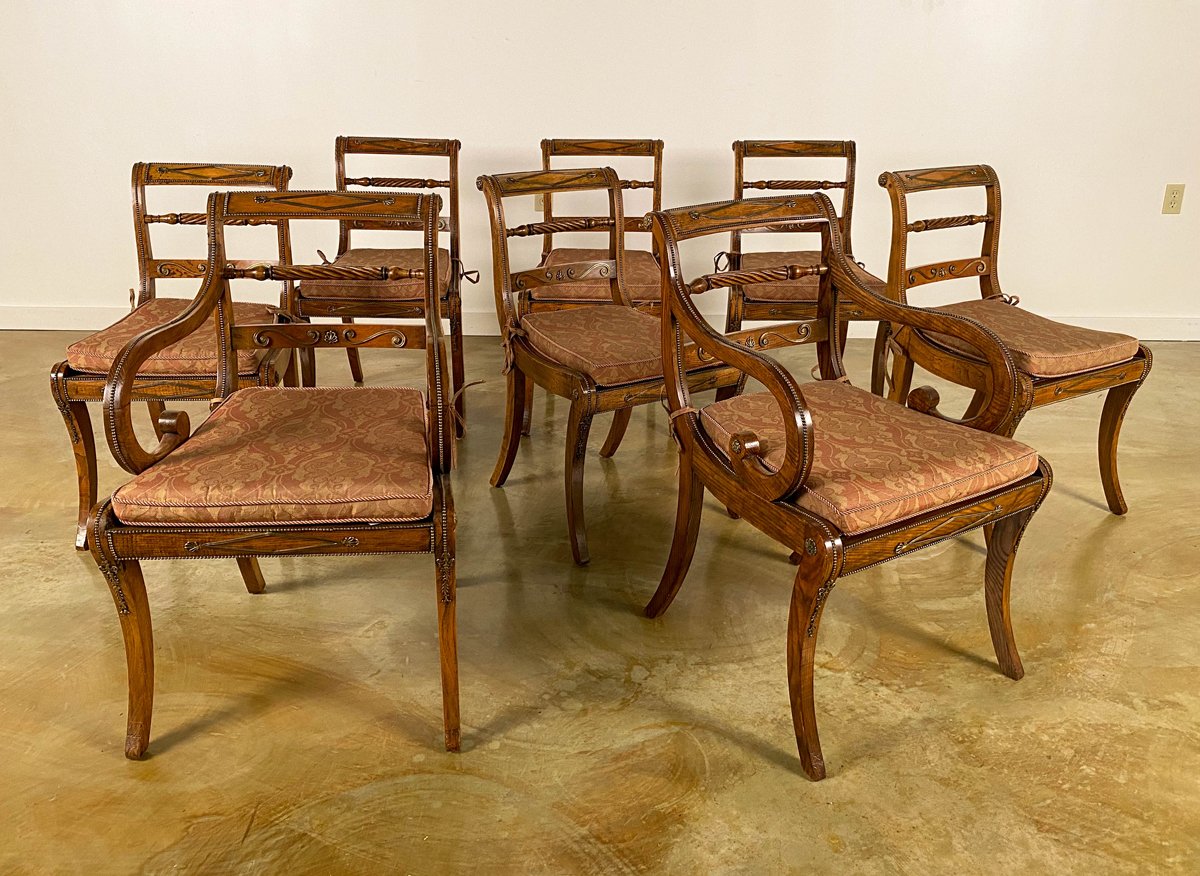 A Set of Eight Fine Regency  Rosewood & Brass Dining Chairs