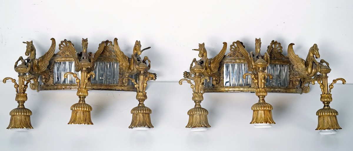 A Pair of Unusual Bronze  Three Arm Sconces