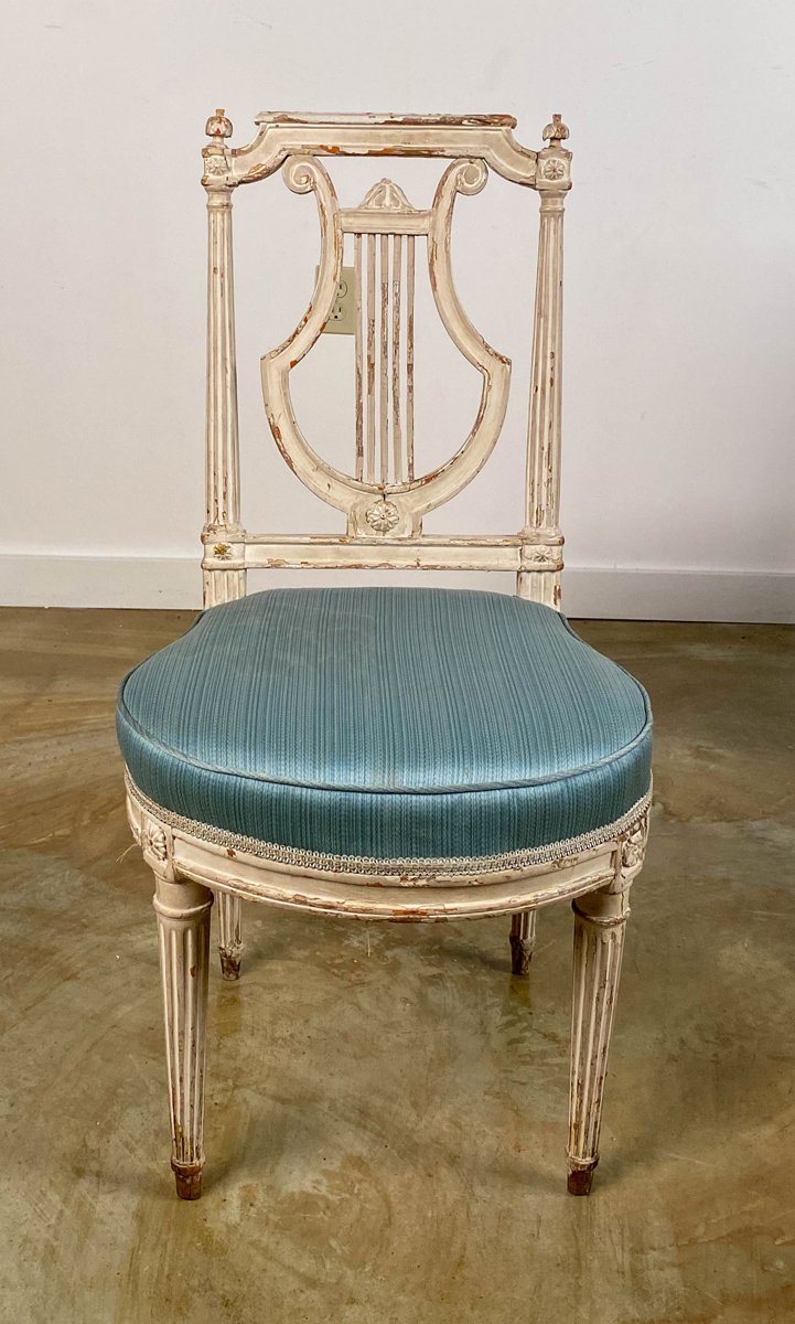 Suite of five Louis XVI period chairs with lyre back - Ref.81402