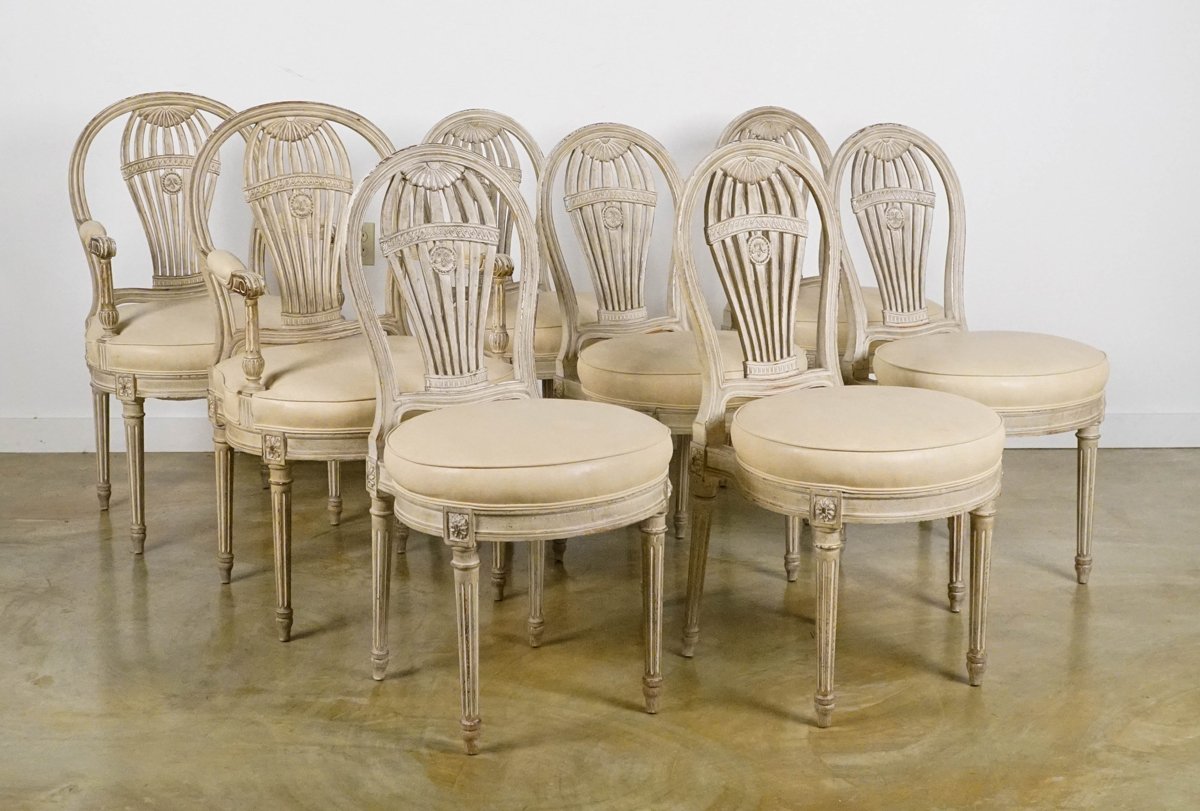 A Fine Set of Eight Louis XVI Style Montgoffier Dining Chairs