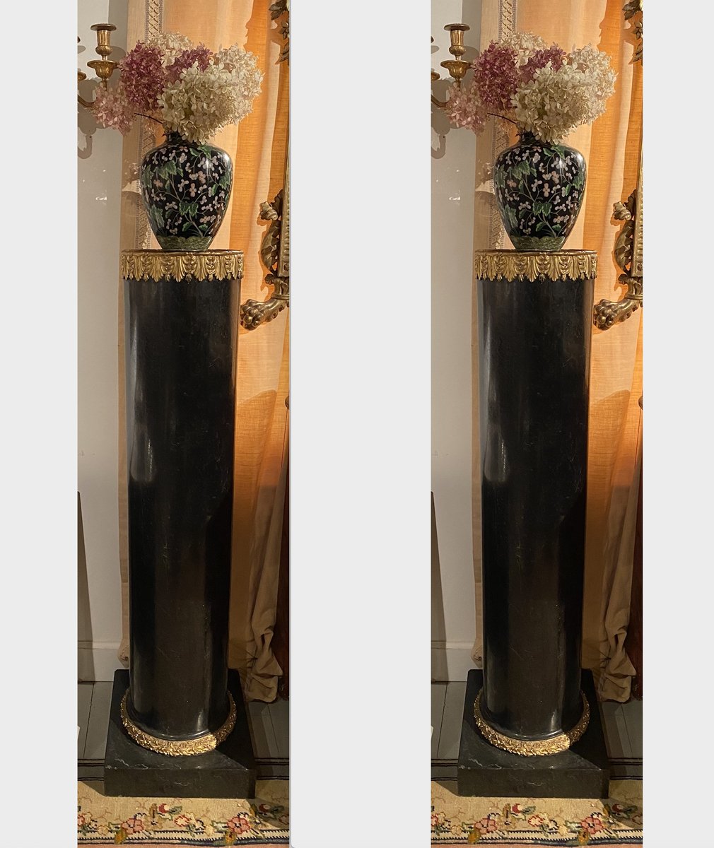 A Fine Pair of Marble/Gilded Pedestals