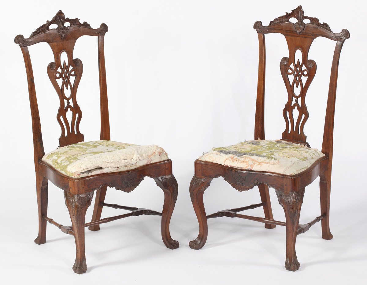 An Important Pair of Portuguese  Rococo Rosewood Side Chairs
