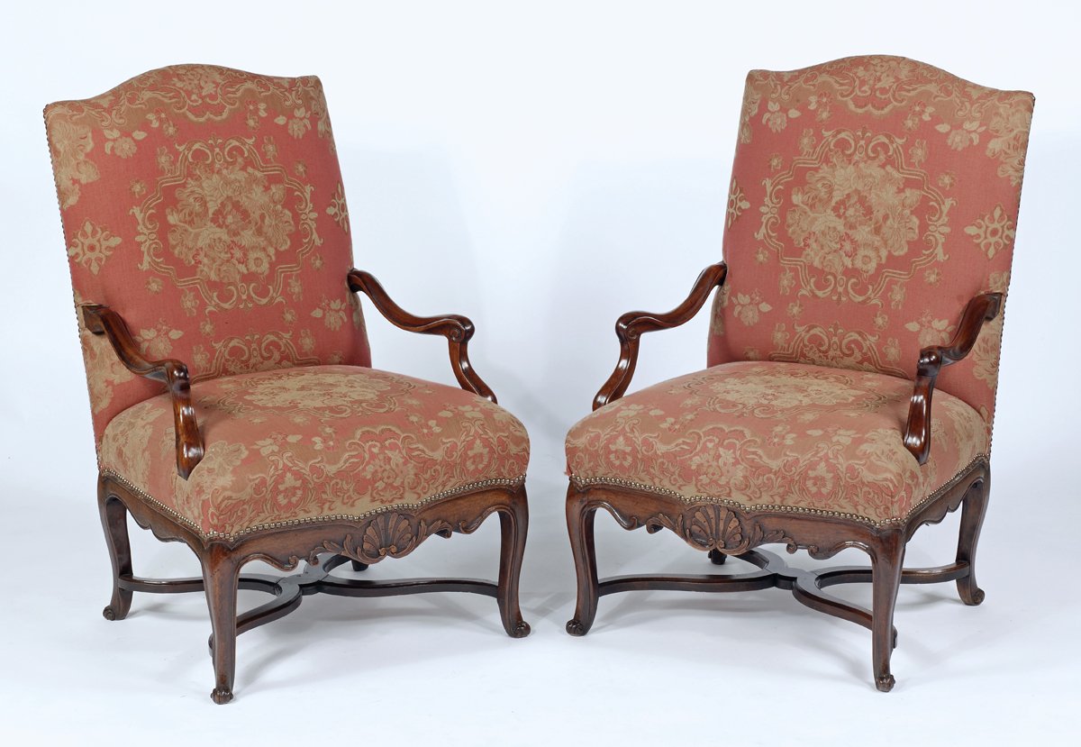 A Fine & Rare Pair Regence Walnut Armchairs