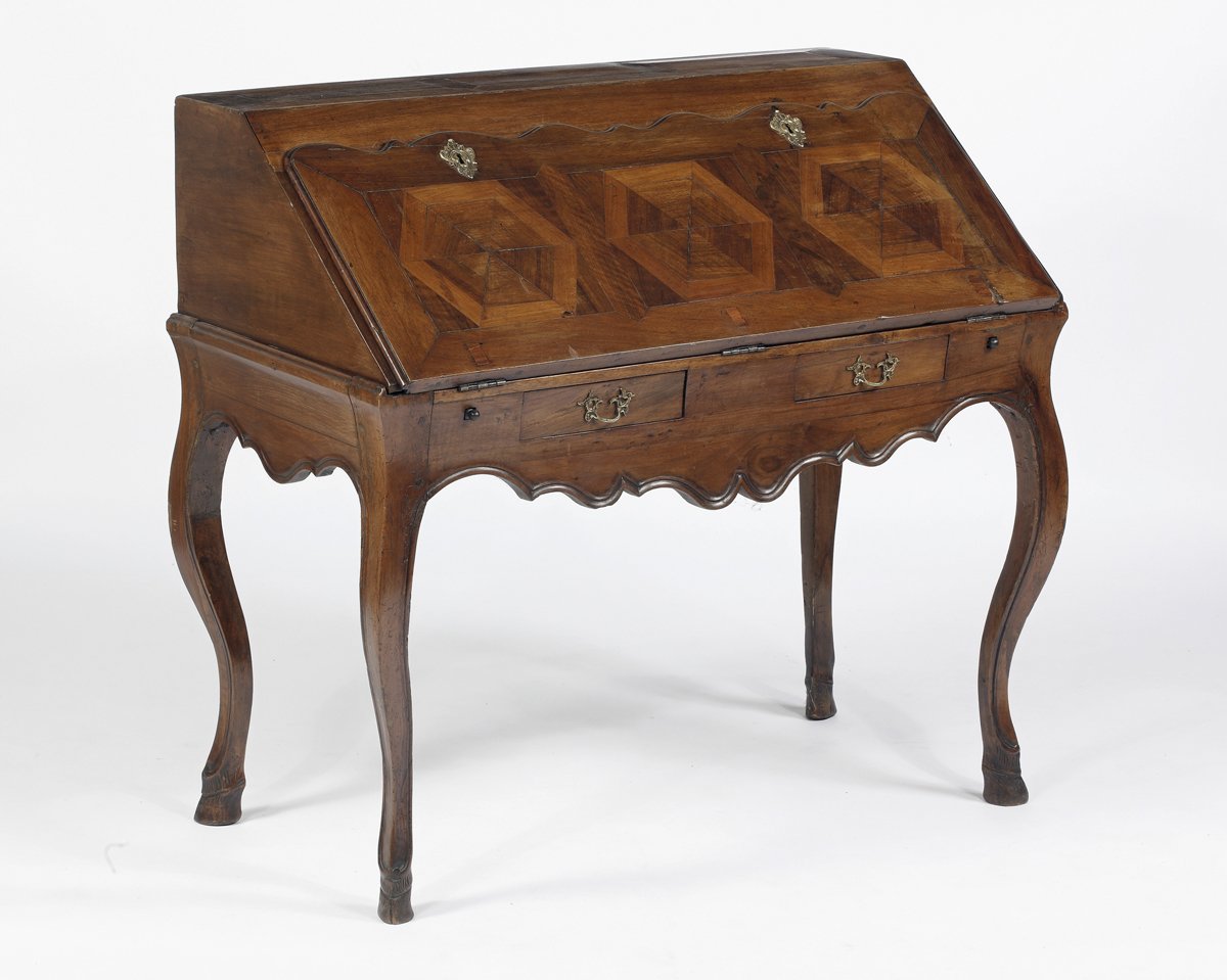 A Rare Louis XV Walnut & Parquetry  Slant Front Desk on Cabriole Legs