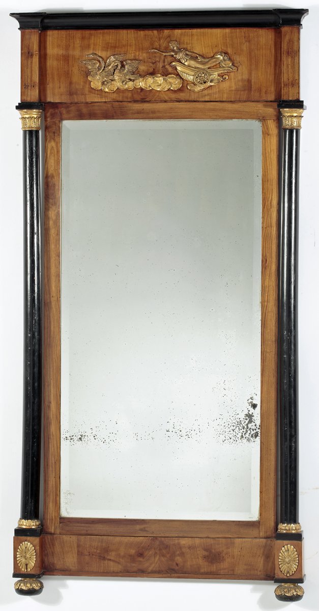 A Fruitwood & Ebonized Parcel Gilt  Neoclassical Pier Mirror