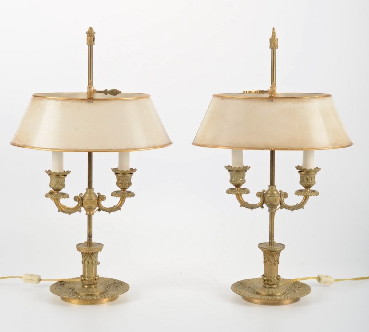 A Fine Pair of French Gilt Bronze Bouillotte Lamps