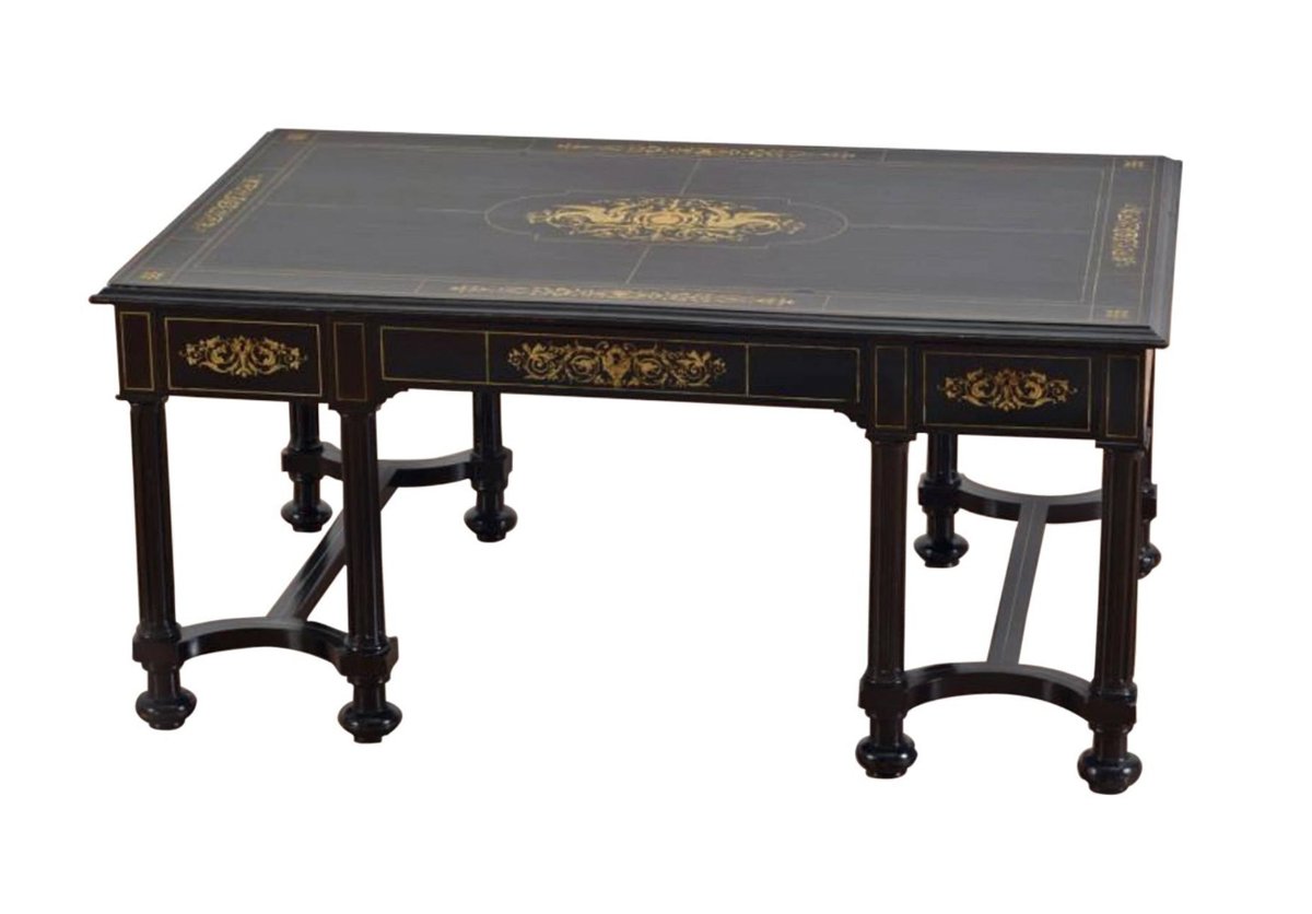 A Fine Italian Ebonized & Marquetry  Inlaid Low Table