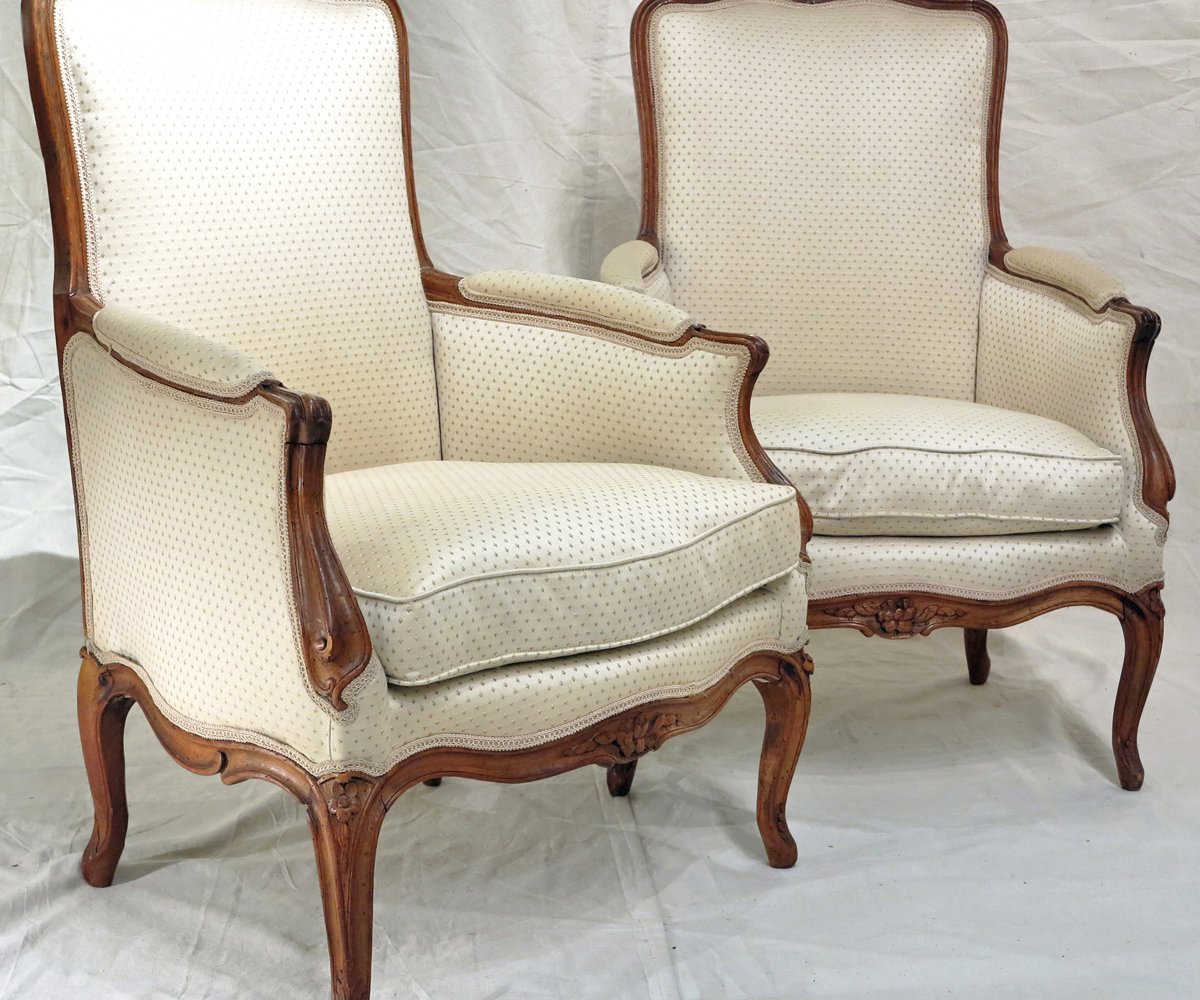 Pair of Rococo Craved Louis XV Style Armchairs