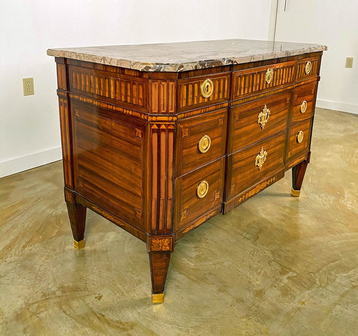 A Fine Louis XVI Kingwood with Tulipwood  & Purplewood Inlaid Commode, Stamped Crepi