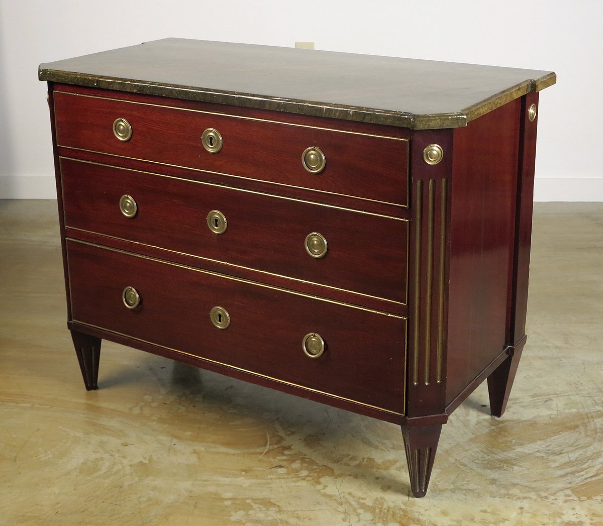 A Russian Neoclassical Brass Mounted  Mahogany Commode